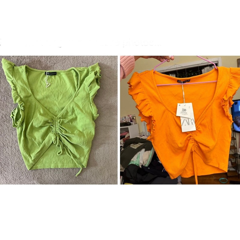 Zara Sleeveless Ruffles Crop Top Orange and Green Bundle Size Large